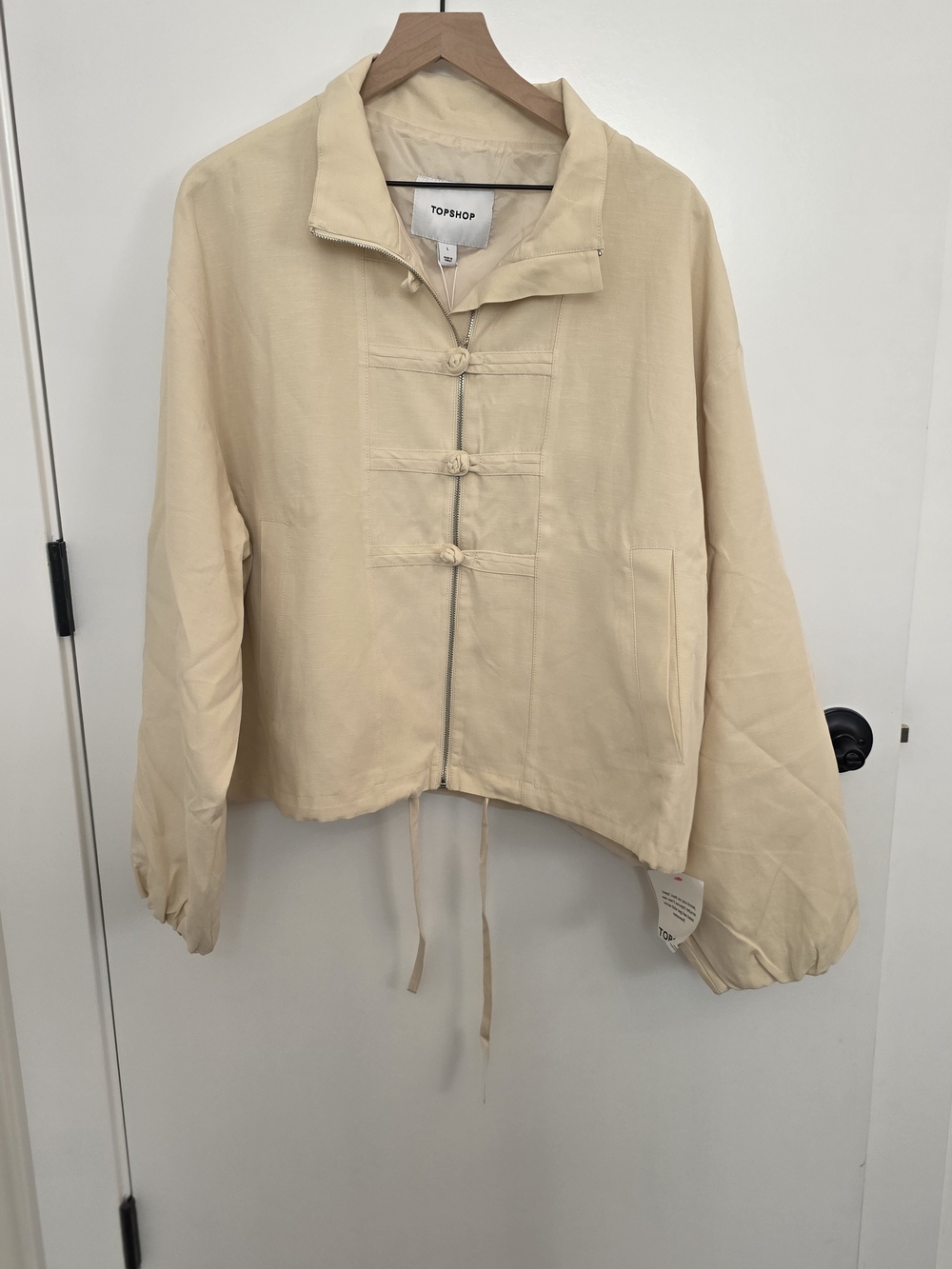 NWT TOPSHOP Cream Button-Front Lightweight Bomber JACKET